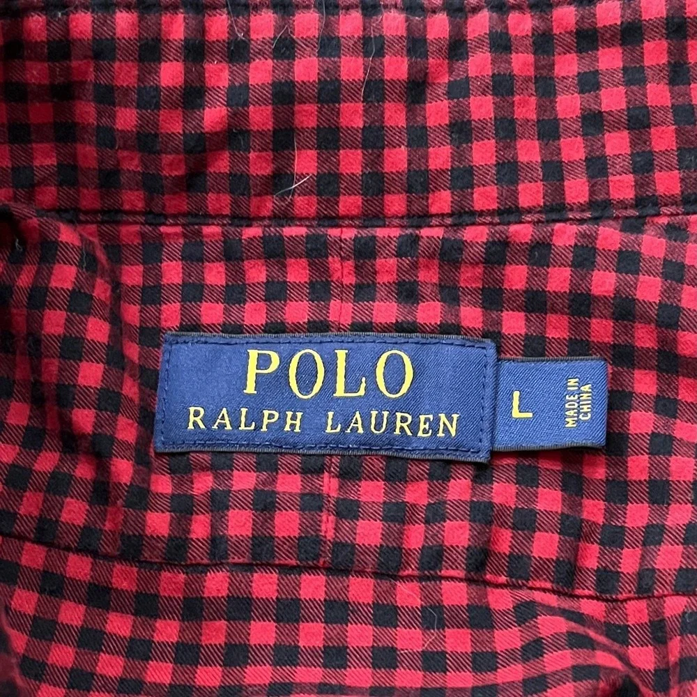 Polo Ralph Lauren Lightweight Flannel Shirt Mens L Red Black Check Long Sleeve